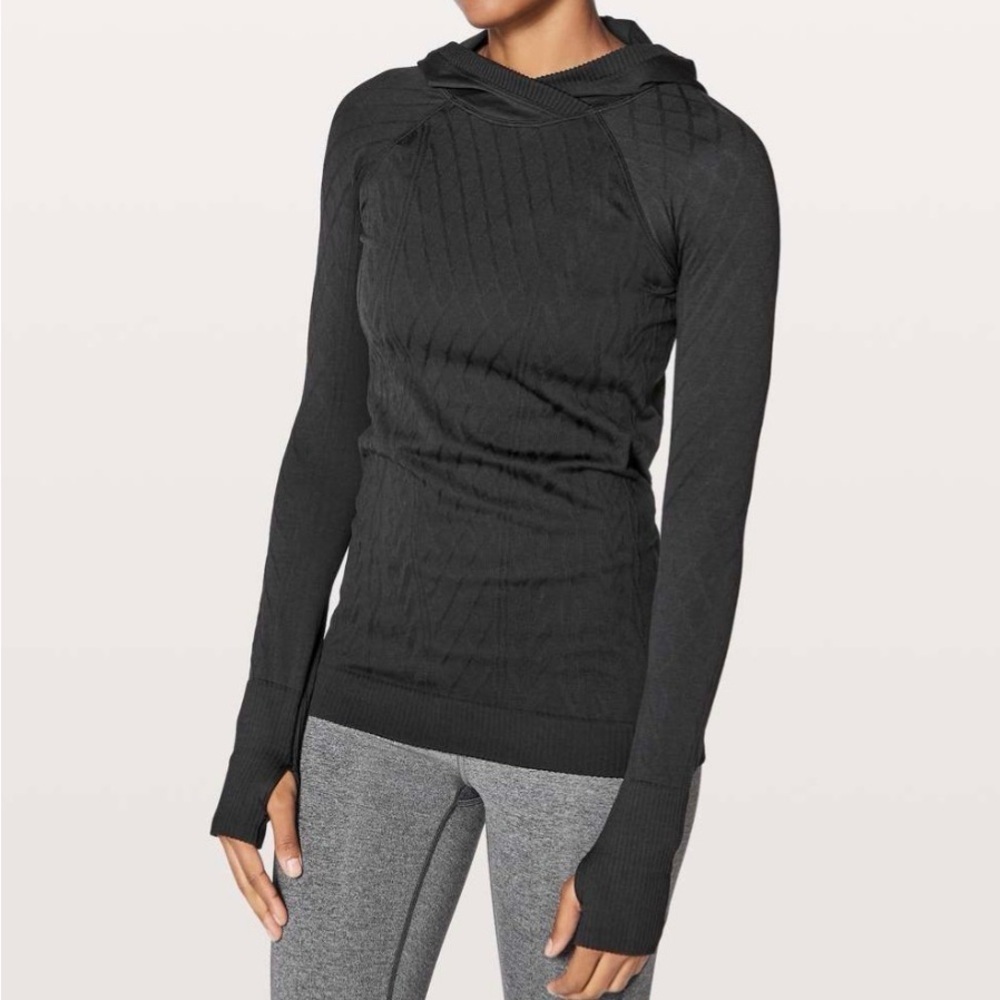 Lululemon Rest Less hoodie pullover black textured EUC no size dot